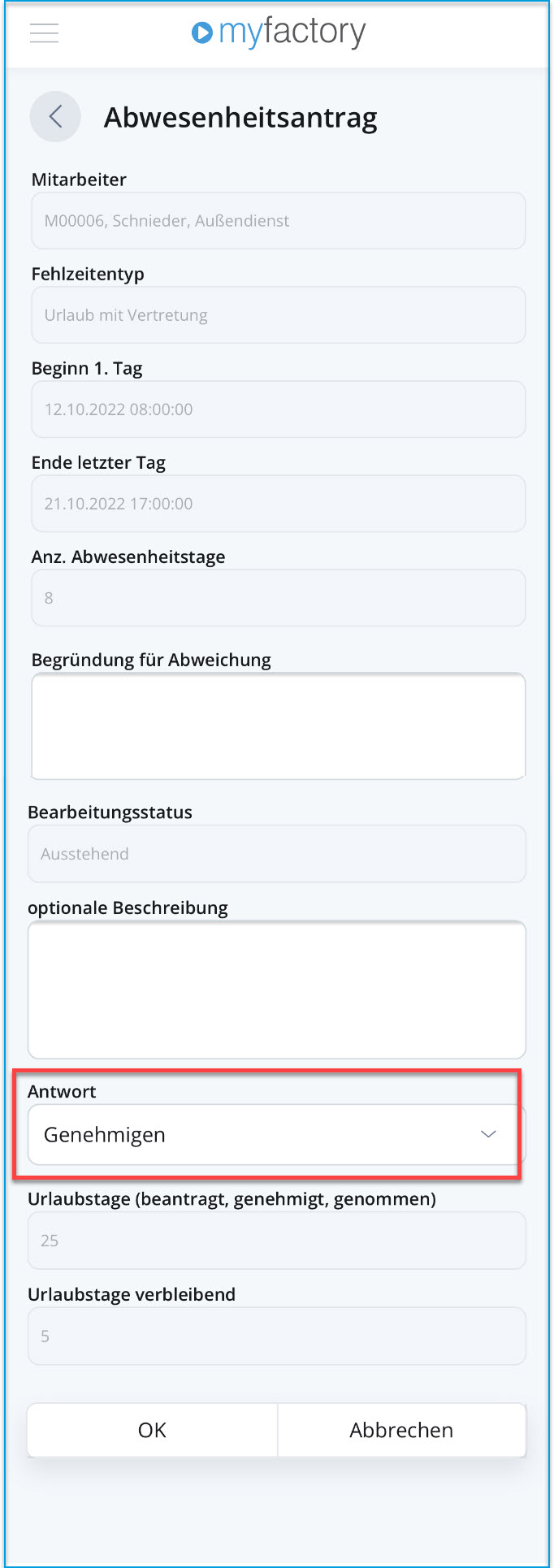 Abwesenheitsanträge mobil genehmigen 2