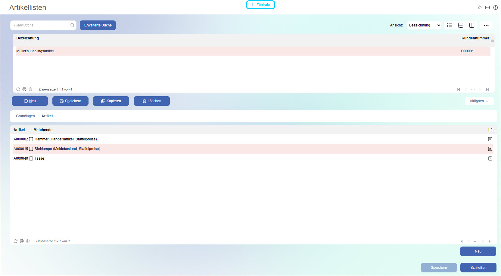 Kunden - Artikellisten 1