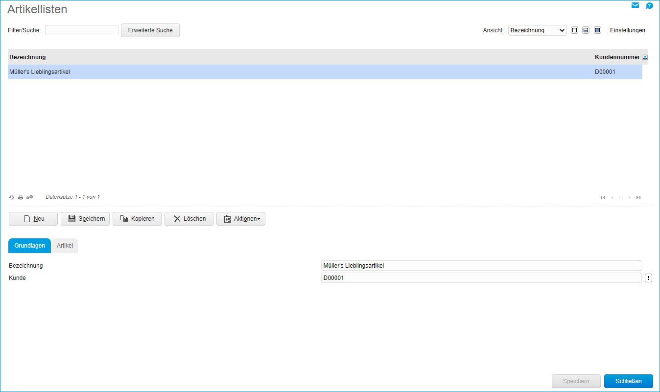 Kunden - Artikellisten 0