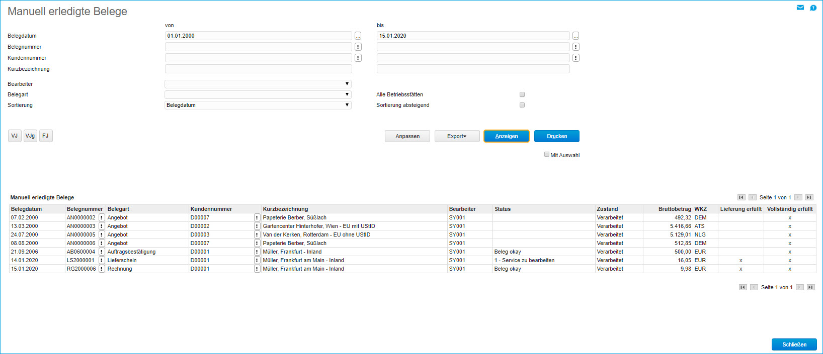 Manuell erledigte Belege 0