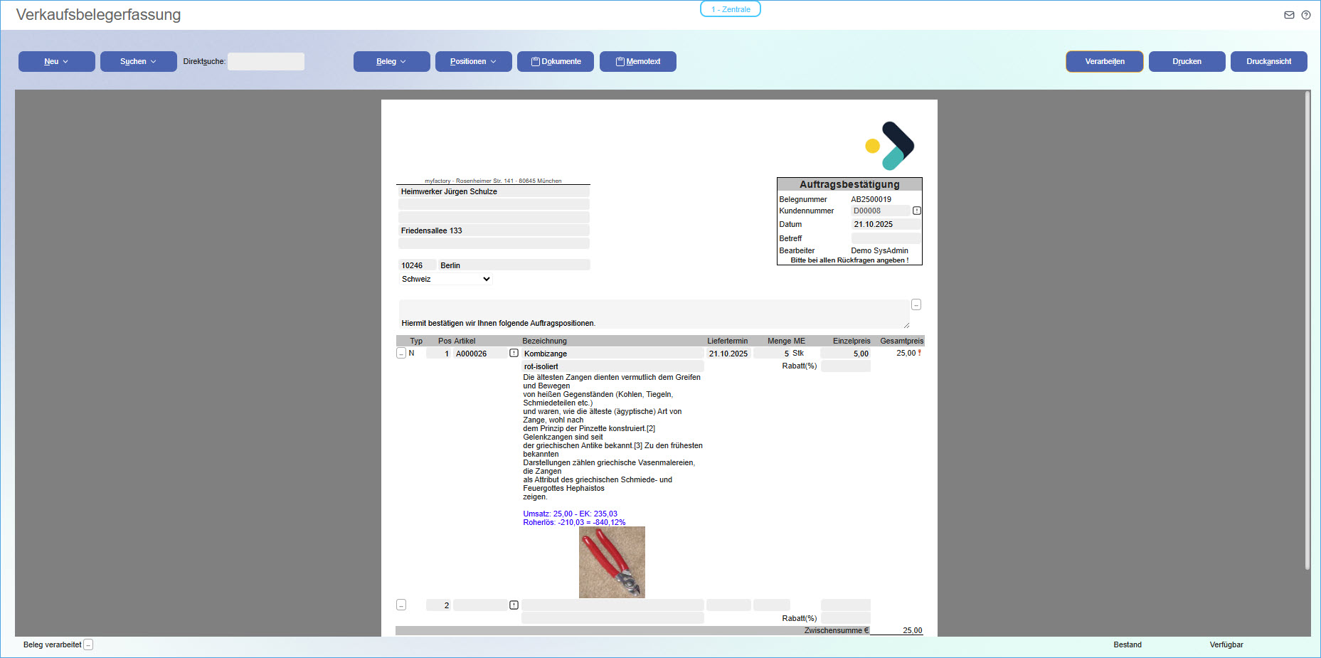 Verkaufsbelegerfassung 0