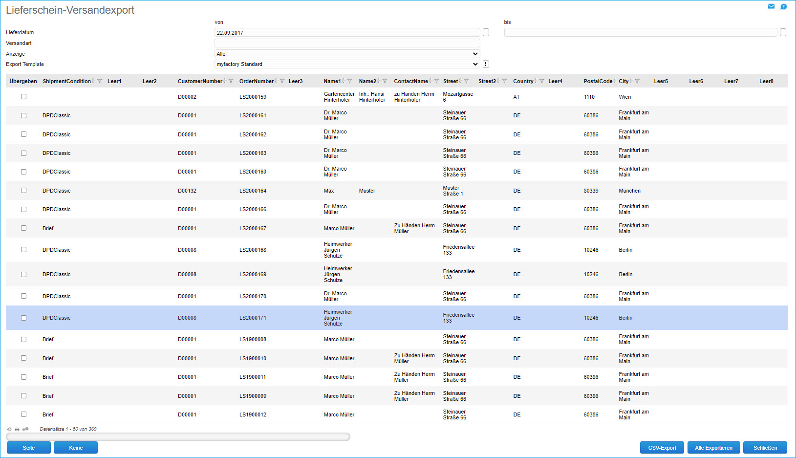Versandexport erstellen 0