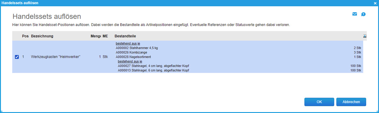 Handelssets auflösen 0