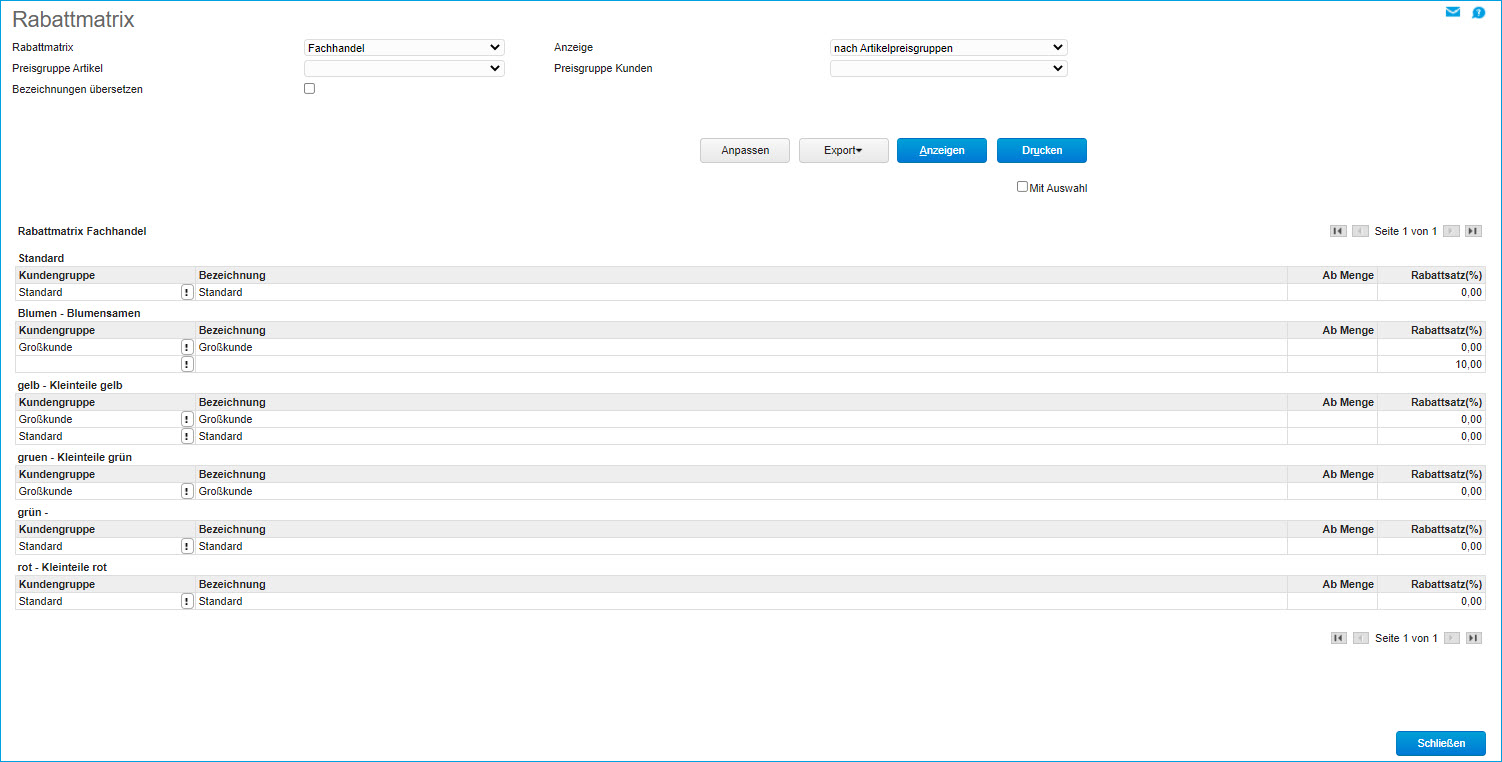 Rabattmatrixliste 0