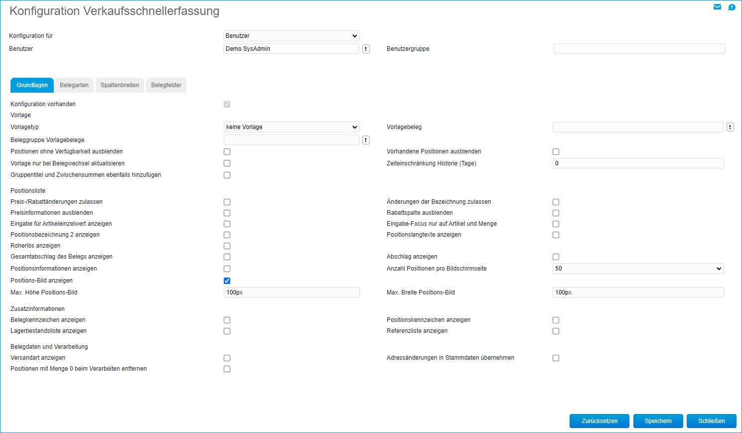 Konfiguration Verkaufsschnellerfassung 0