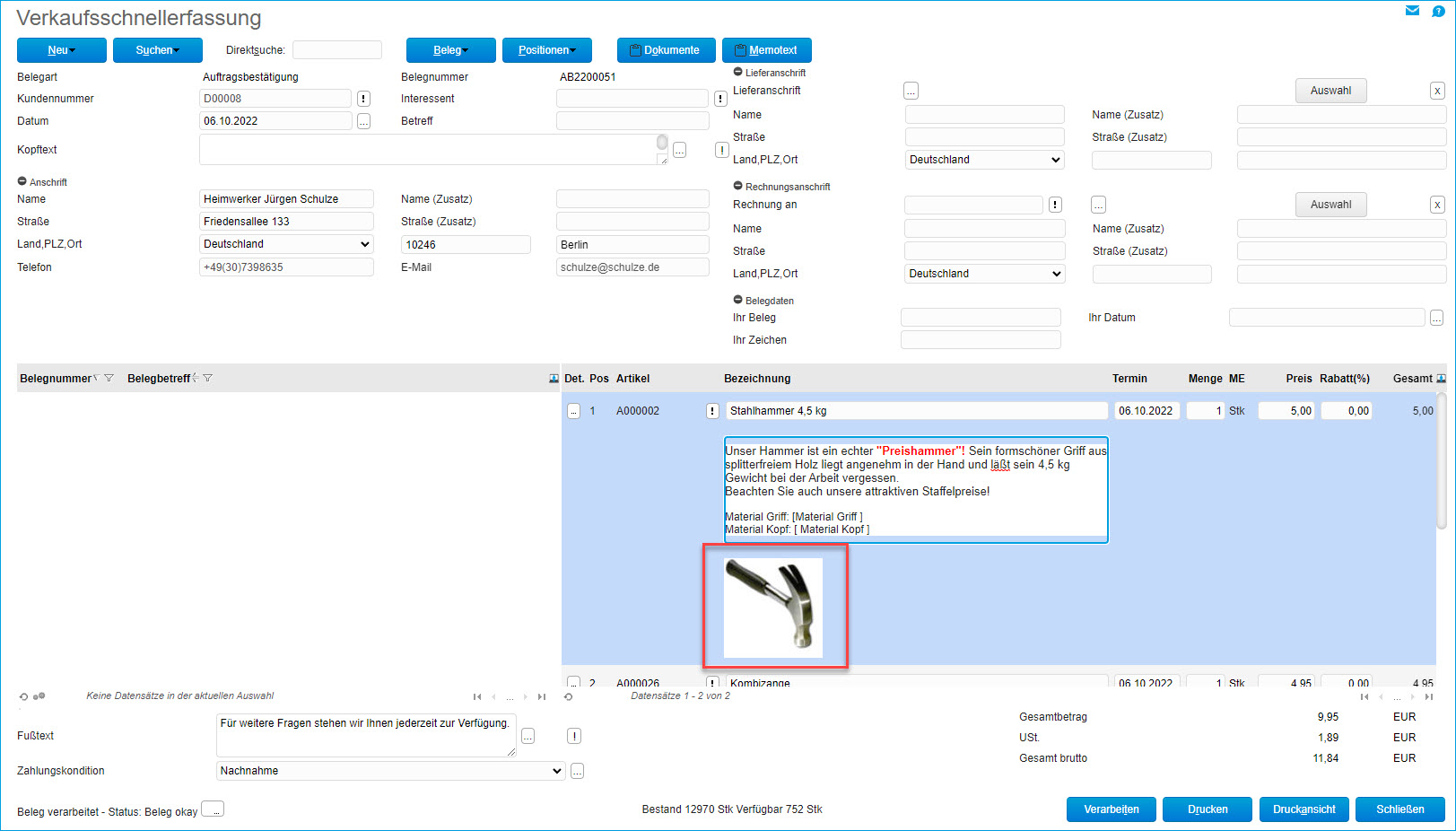 Konfiguration Verkaufsschnellerfassung 4