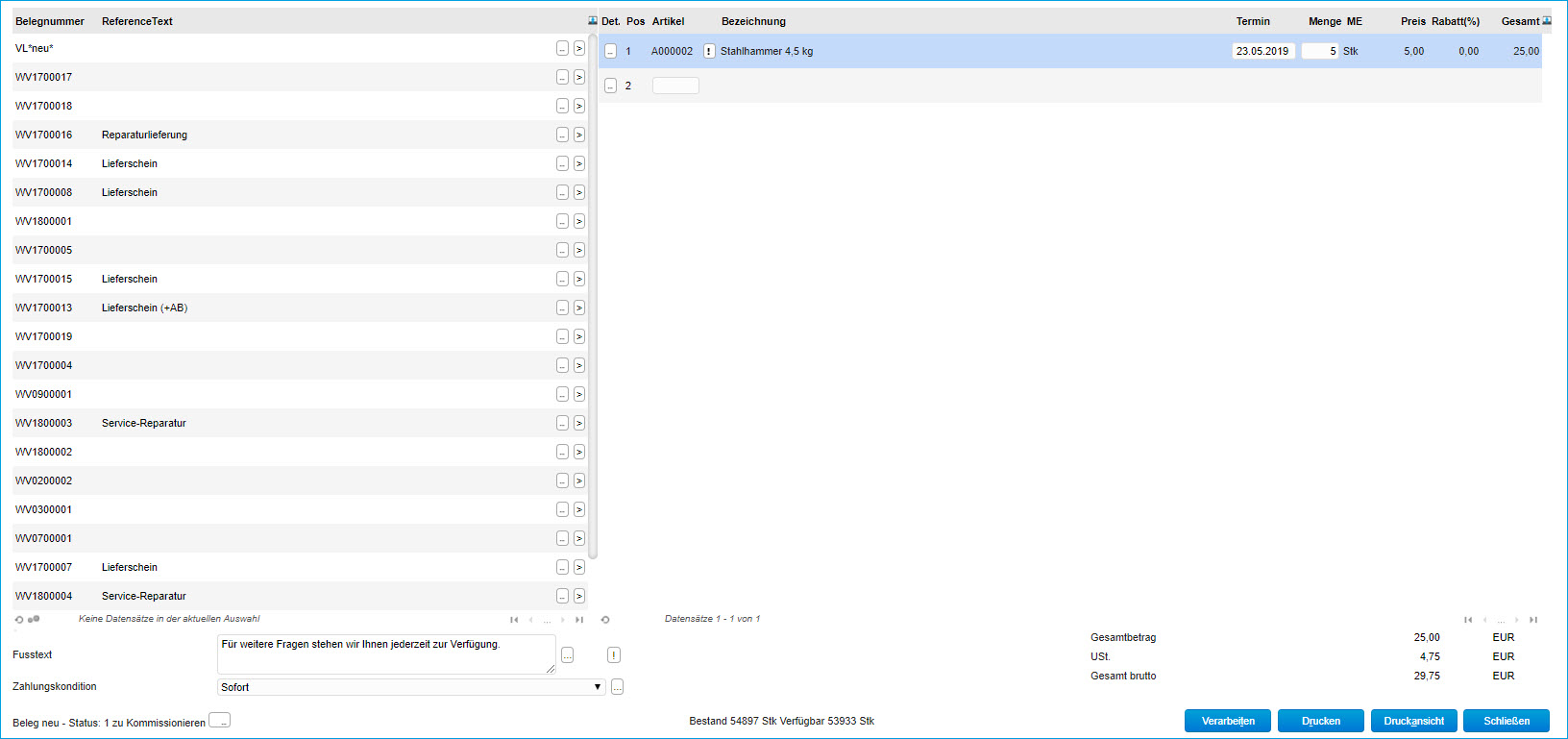 Konfiguration Verkaufsschnellerfassung 1