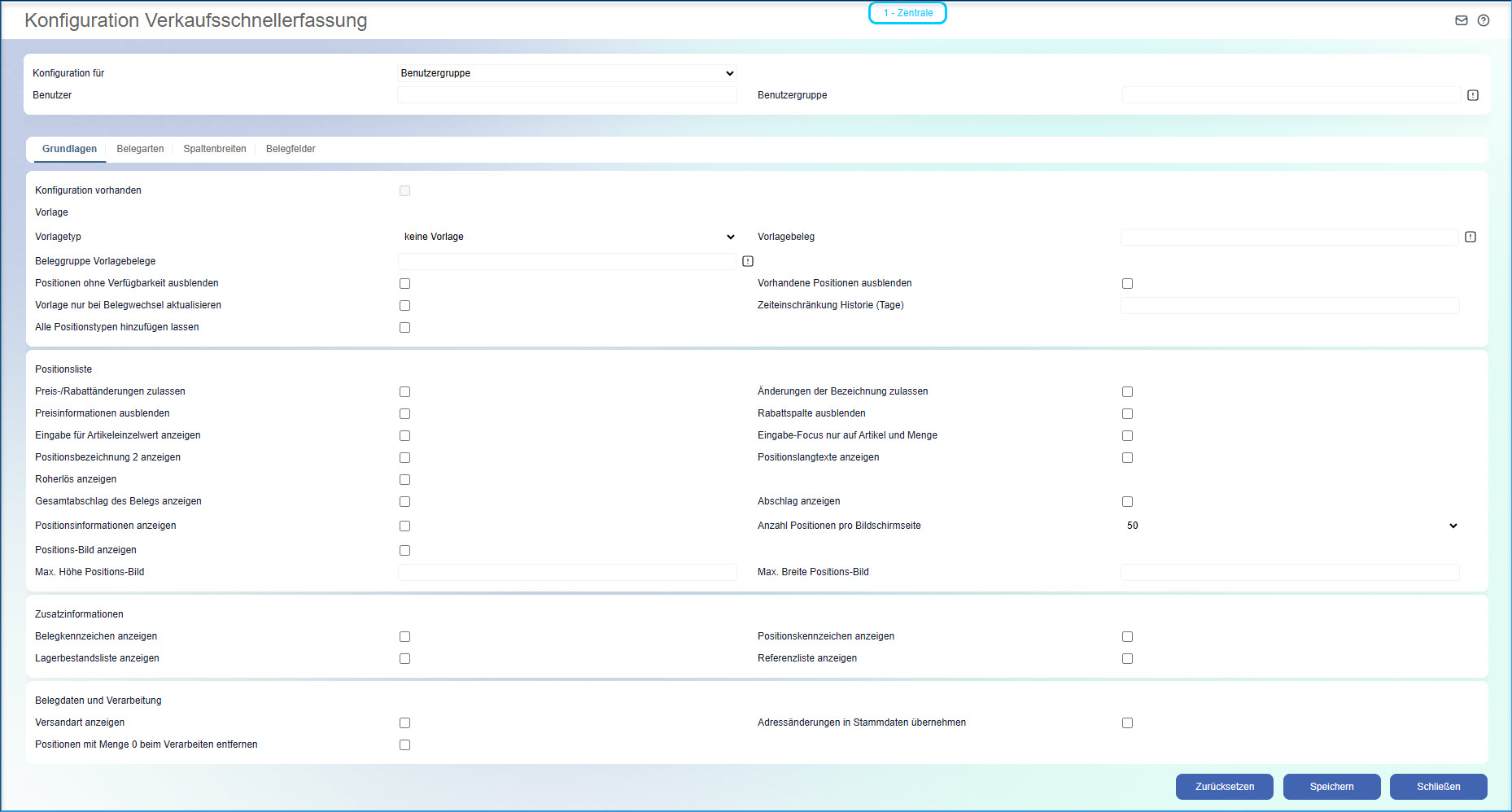 Konfiguration Verkaufsschnellerfassung 0