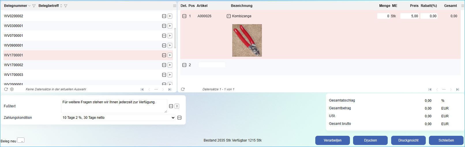 Konfiguration Verkaufsschnellerfassung 2