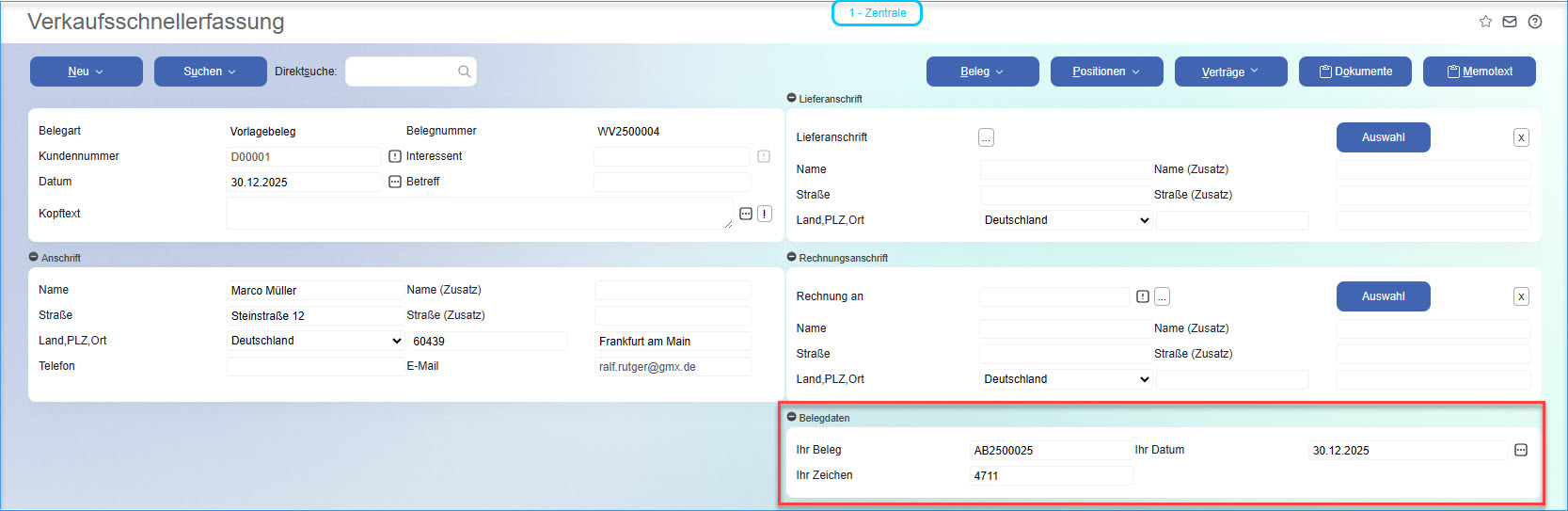 Konfiguration Verkaufsschnellerfassung 10