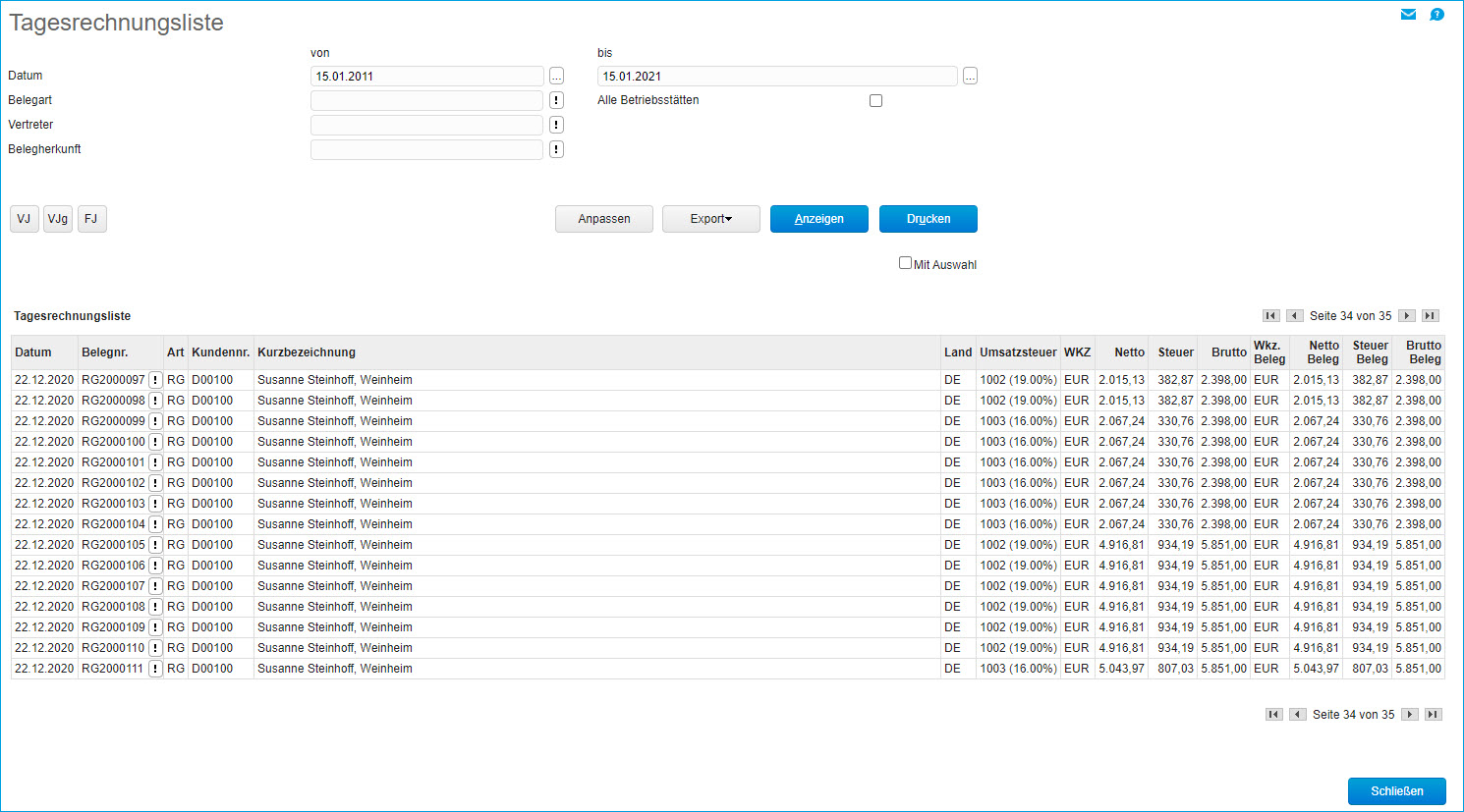 Tagesrechnungsliste 0