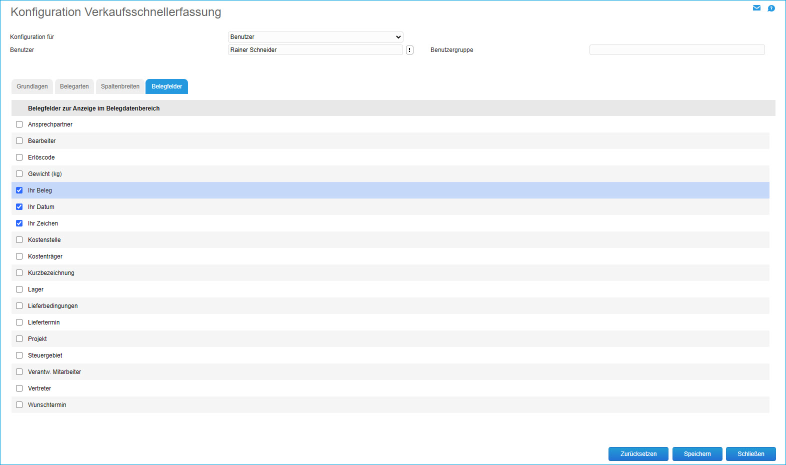 Konfiguration Verkaufsschnellerfassung 8