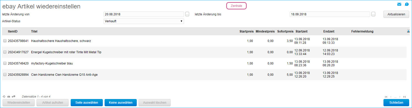Artikel wiedereinstellen 0