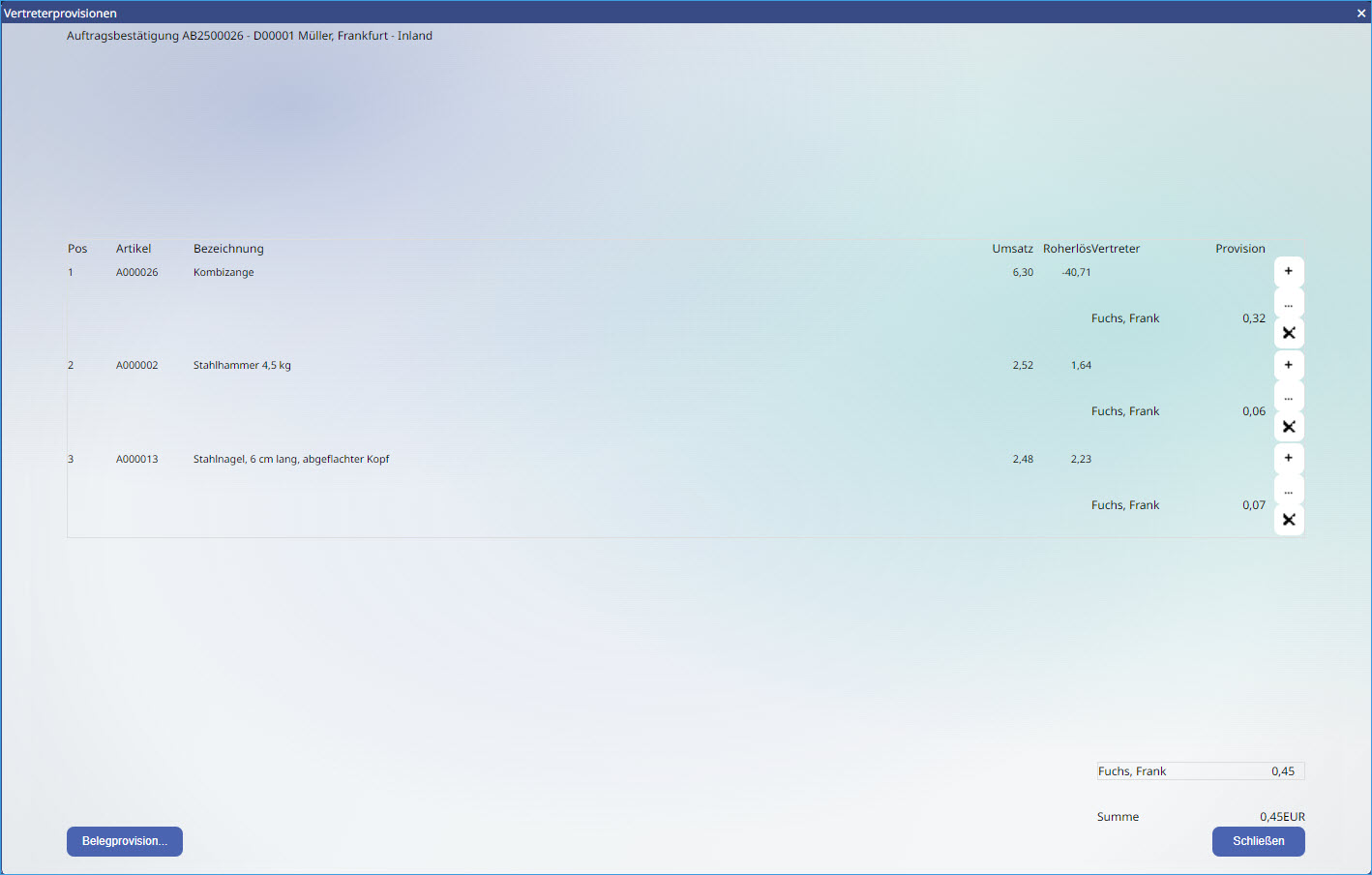 Vertreterprovisionen 0