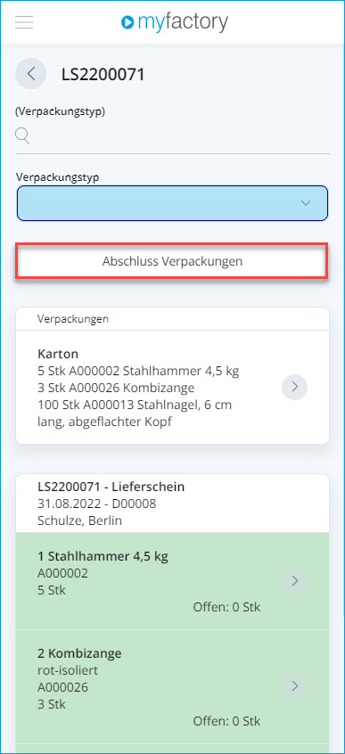Mobiler Verpackungsdialog - Bedienung 17