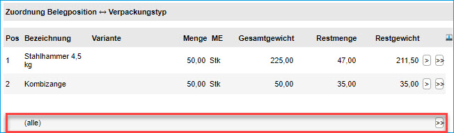 Verpackungstypen und Verpackungsdialog 3