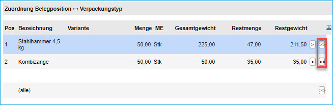 Verpackungstypen und Verpackungsdialog 2