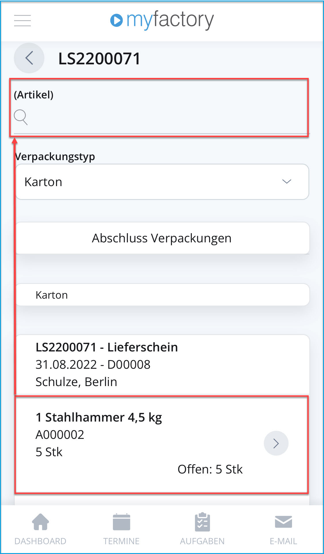 Mobiler Verpackungsdialog - Bedienung 5
