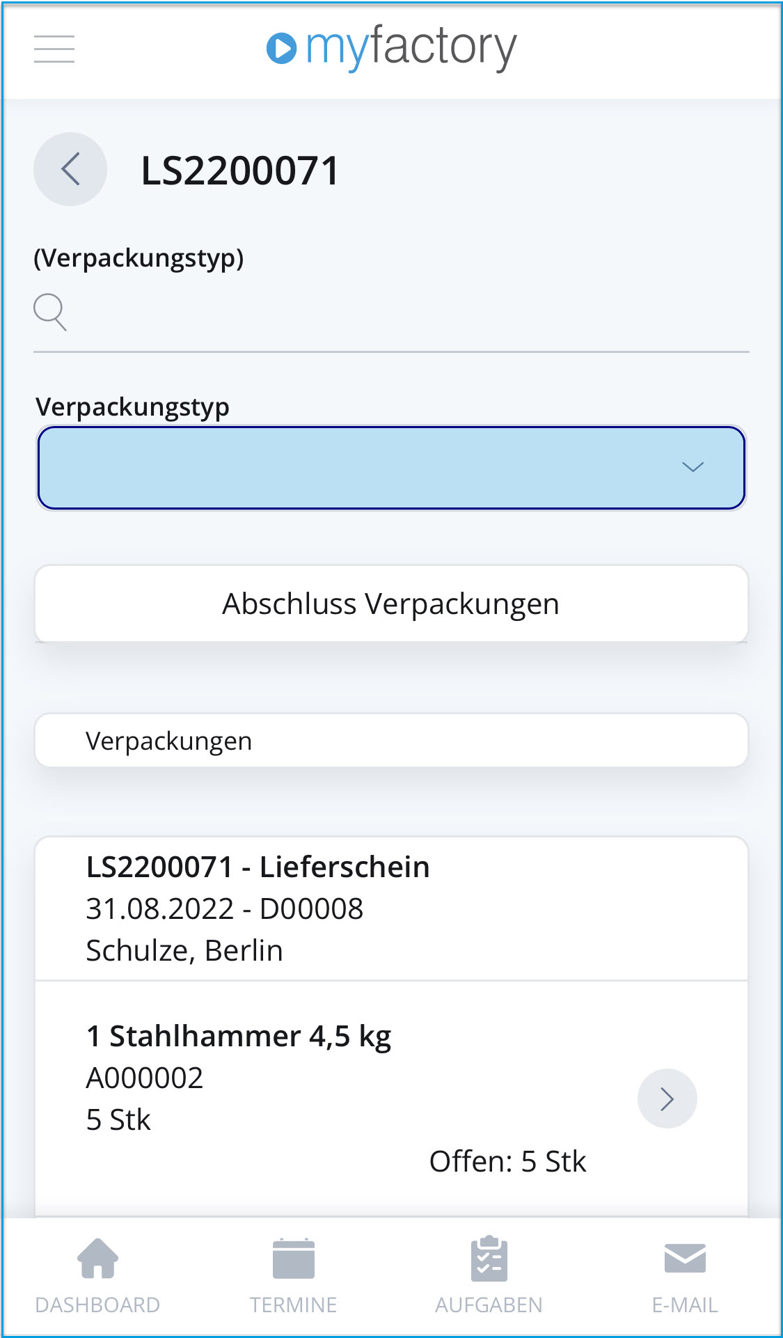 Mobiler Verpackungsdialog - Bedienung 4