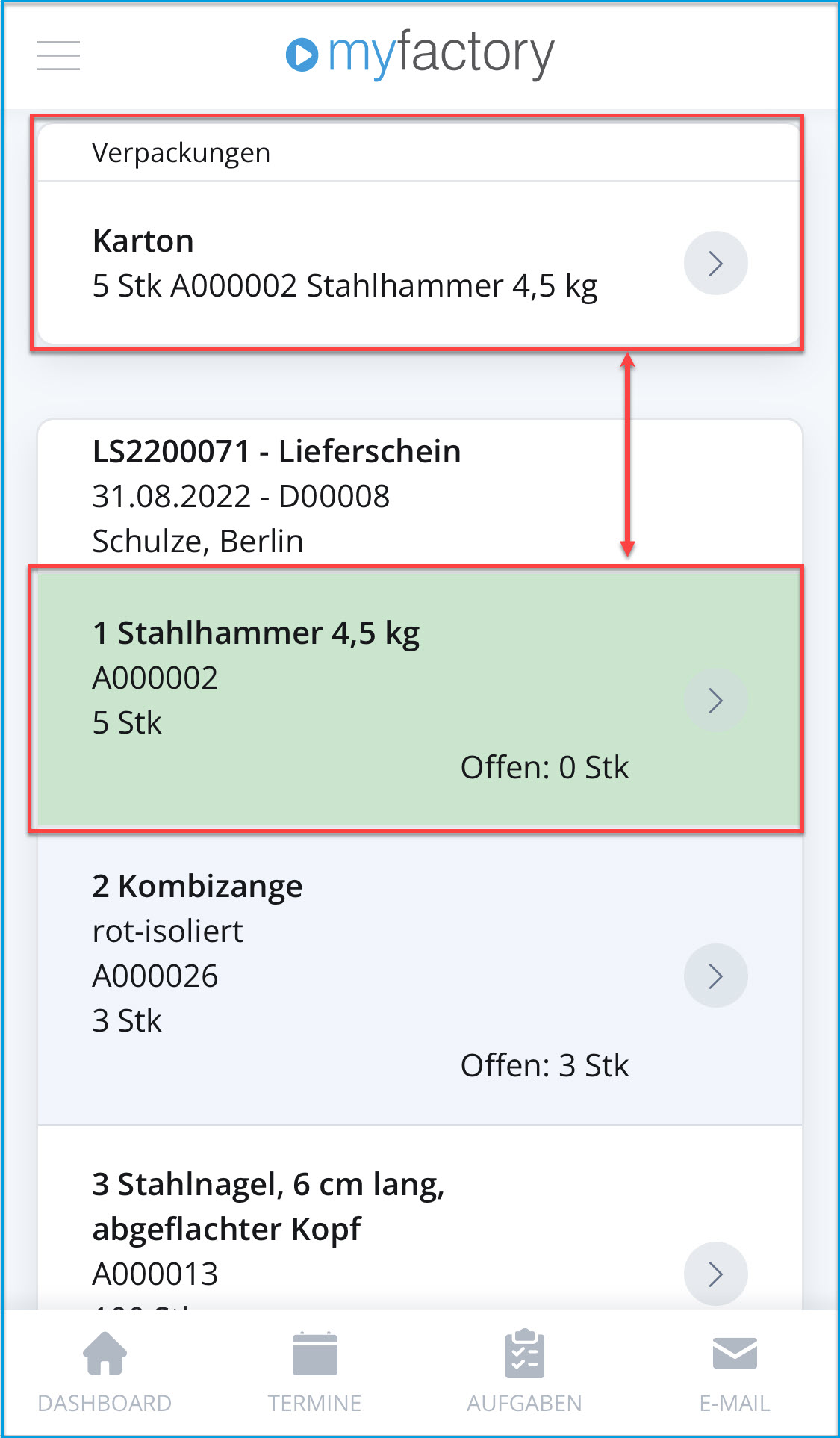 Mobiler Verpackungsdialog - Bedienung 9