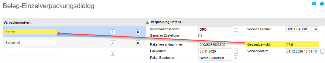 Verpackungstypen und Verpackungsdialog 5