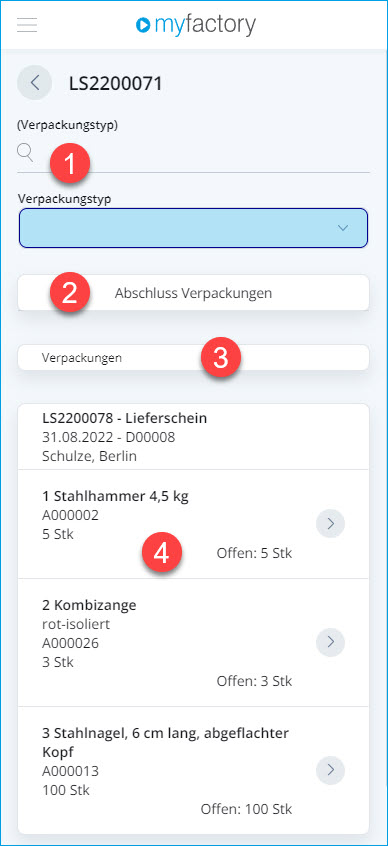 Mobiler Verpackungsdialog - Bedienung 2
