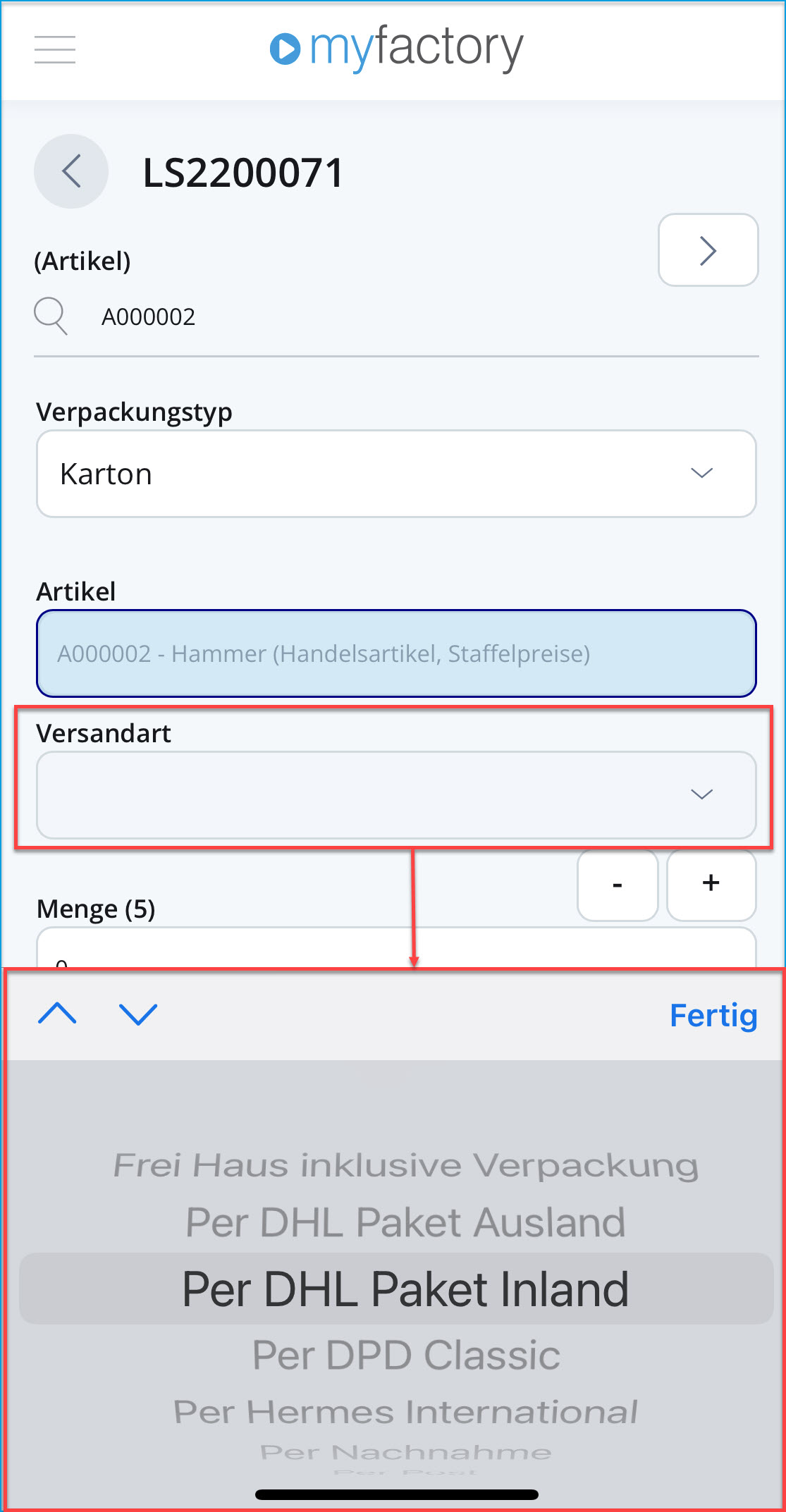 Mobiler Verpackungsdialog - Bedienung 7