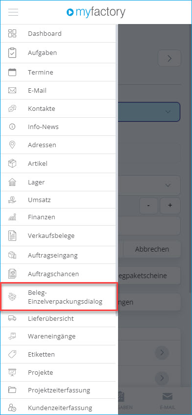 Mobiler Verpackungsdialog - Bedienung 0