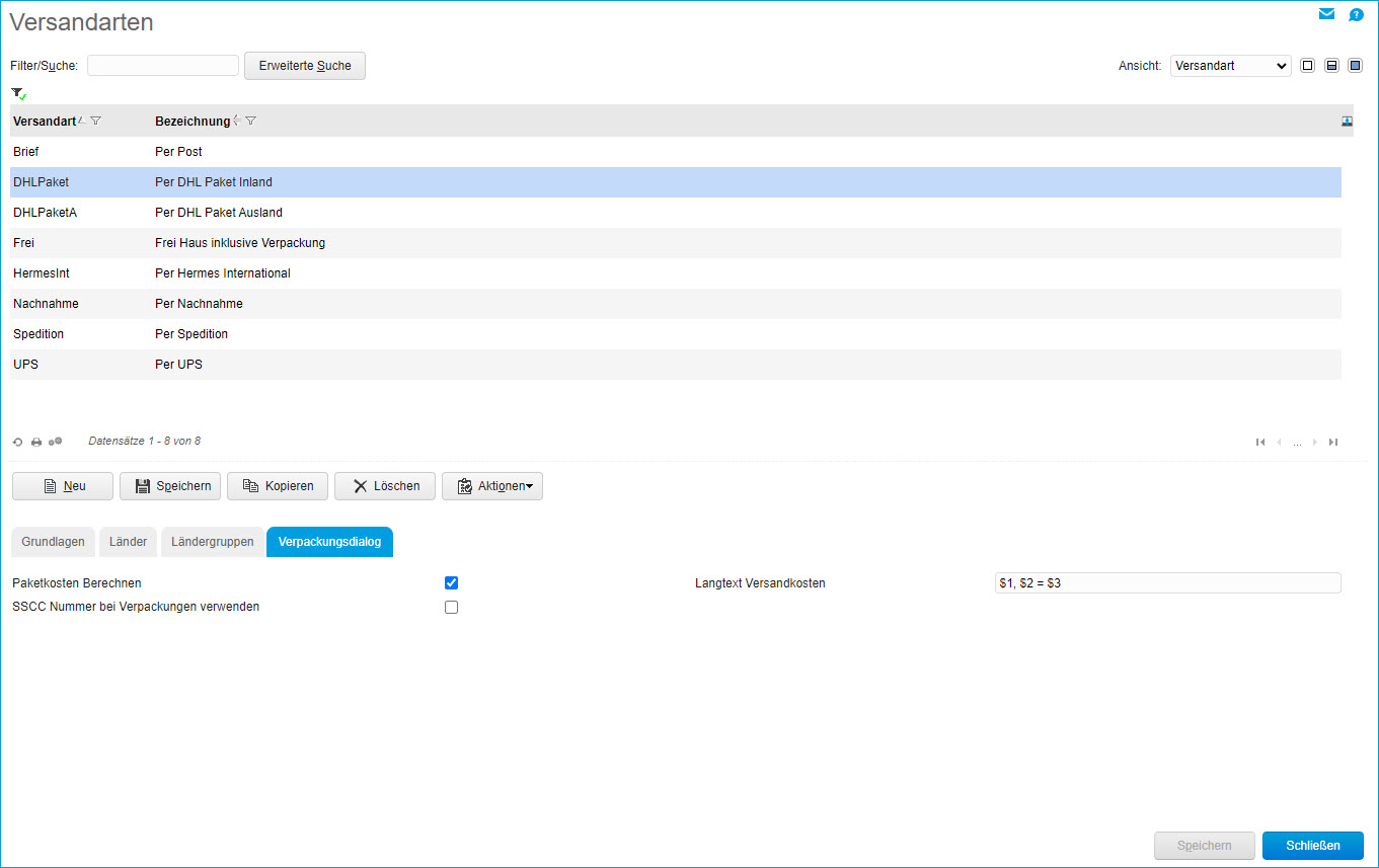 Register Verpackungsdialog 0