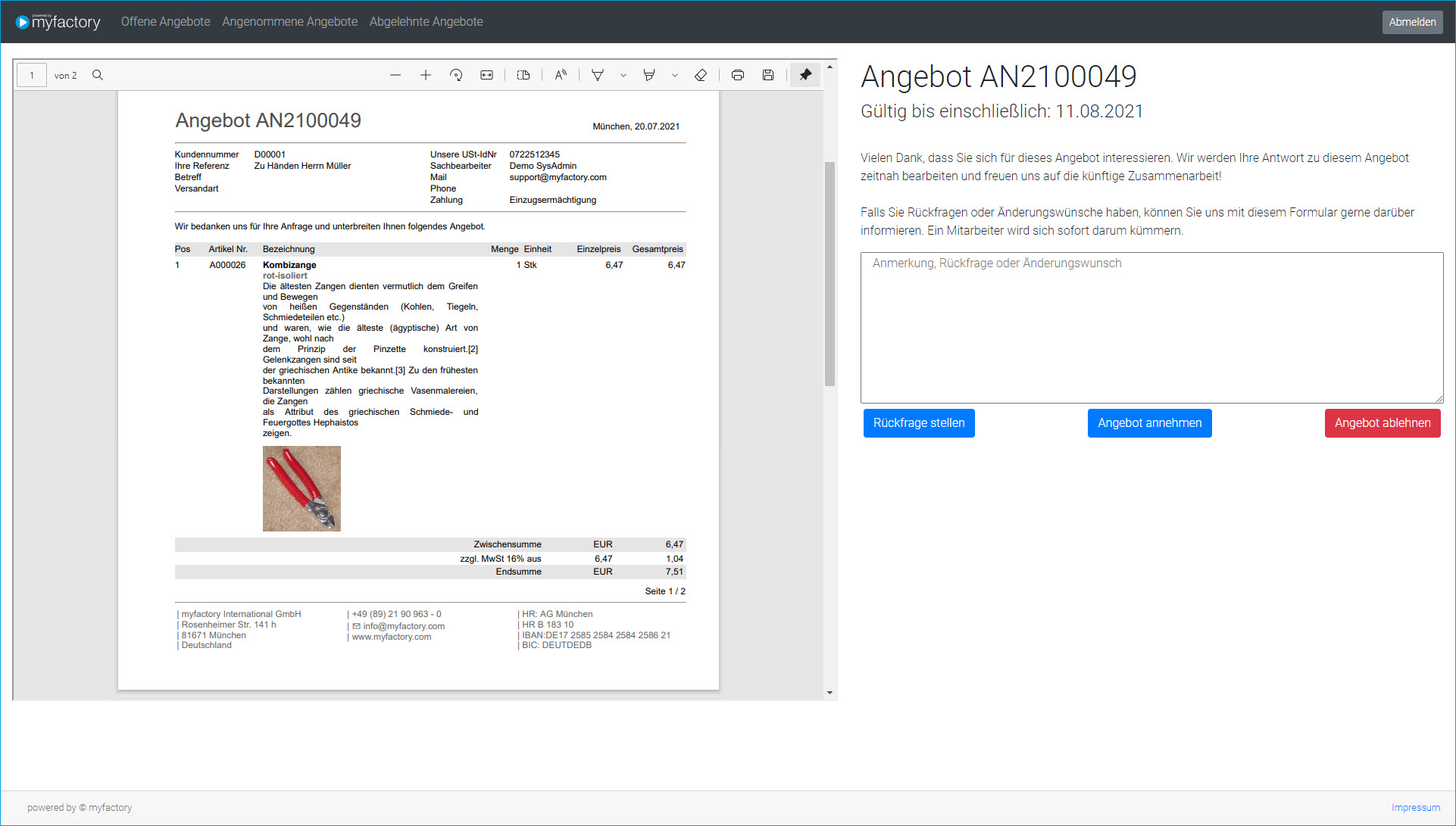 Digitalisierungstemplate: Angebote Annehmen per Webportal 24