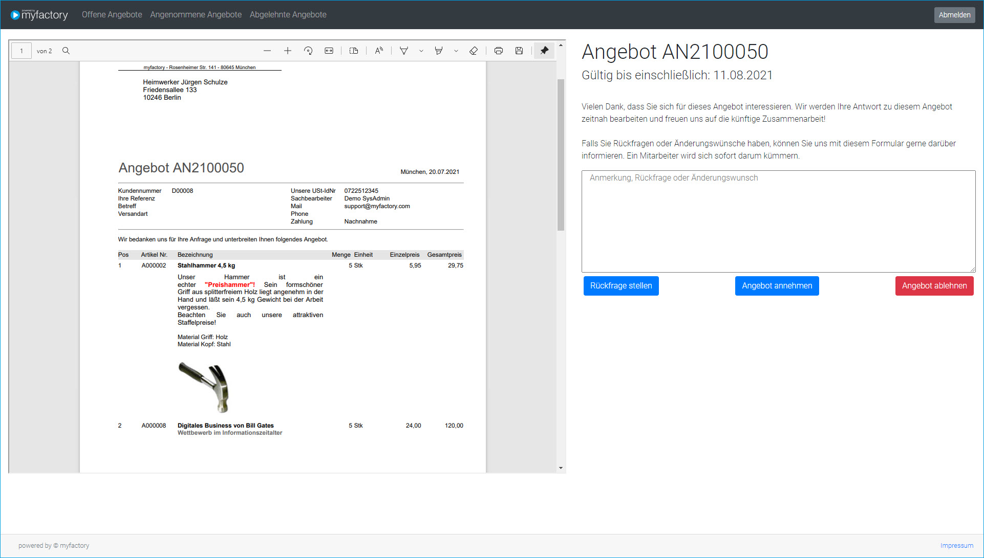 Digitalisierungstemplate: Angebote Annehmen per Webportal 0