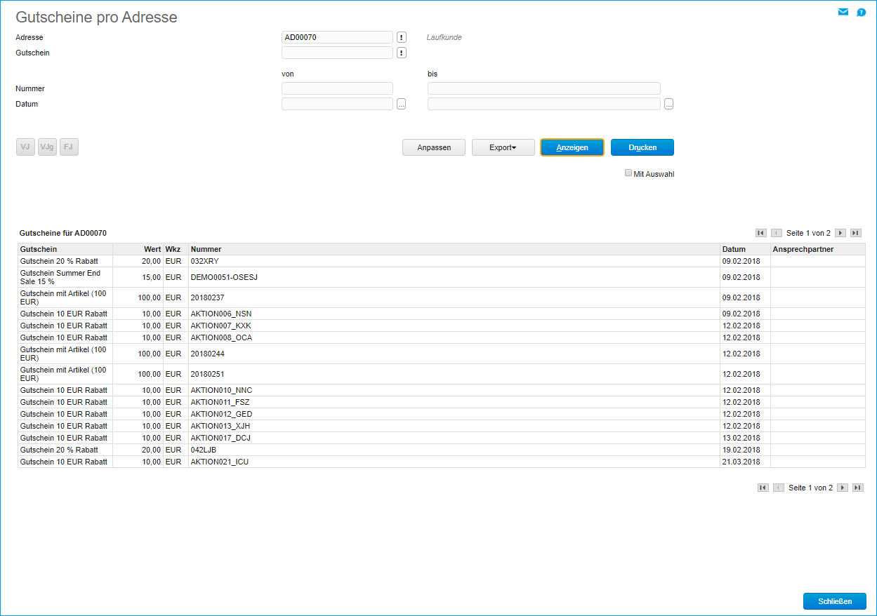 Gutscheine pro Adresse 0