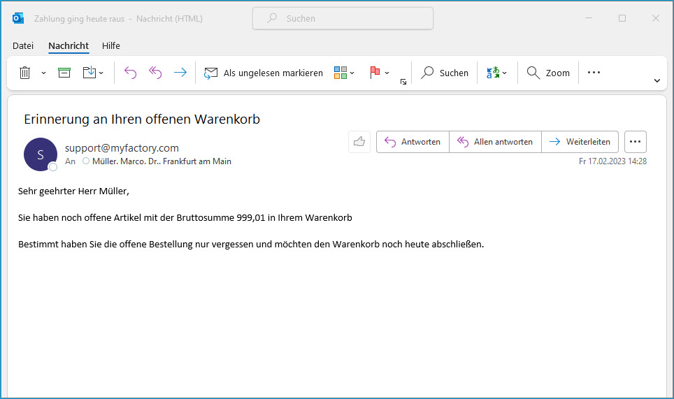Automatische Erinnerungsmails 1