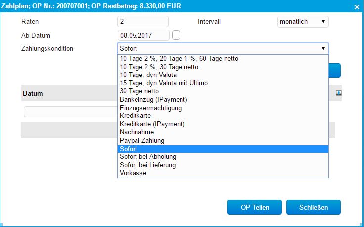 Offene Posten - Schaltfläche 