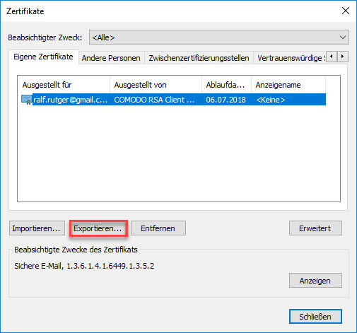 E-Mail-Zertifikat installieren und konfigurieren (mit Internet Explorer und Chrome) 5