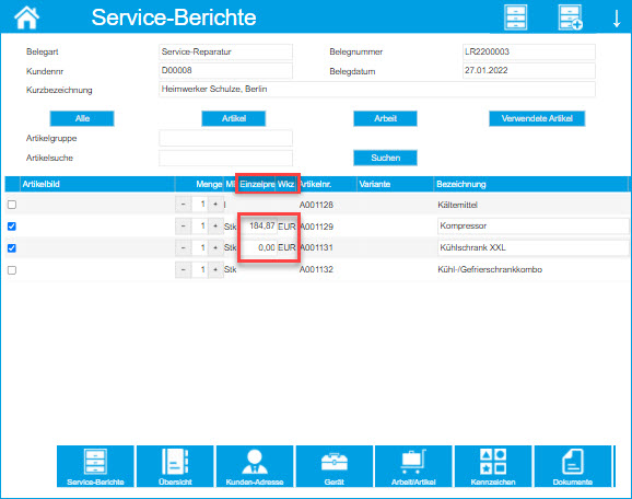 Konfiguration Service-Berichte 1